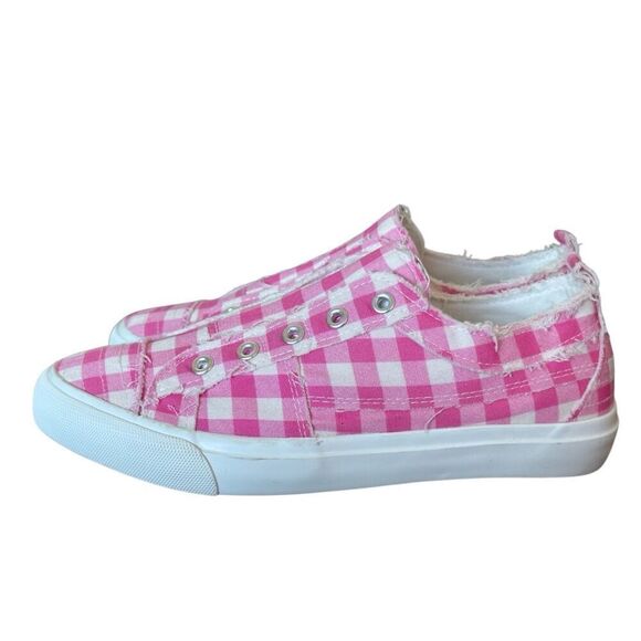 Corkys NEW Babalu Pink & White Gingham Print Slip On Sneakers Size 8 - Picture 4 of 9